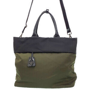 Prada Tessuto Reversible Tote Shoulder bag bicolor green black